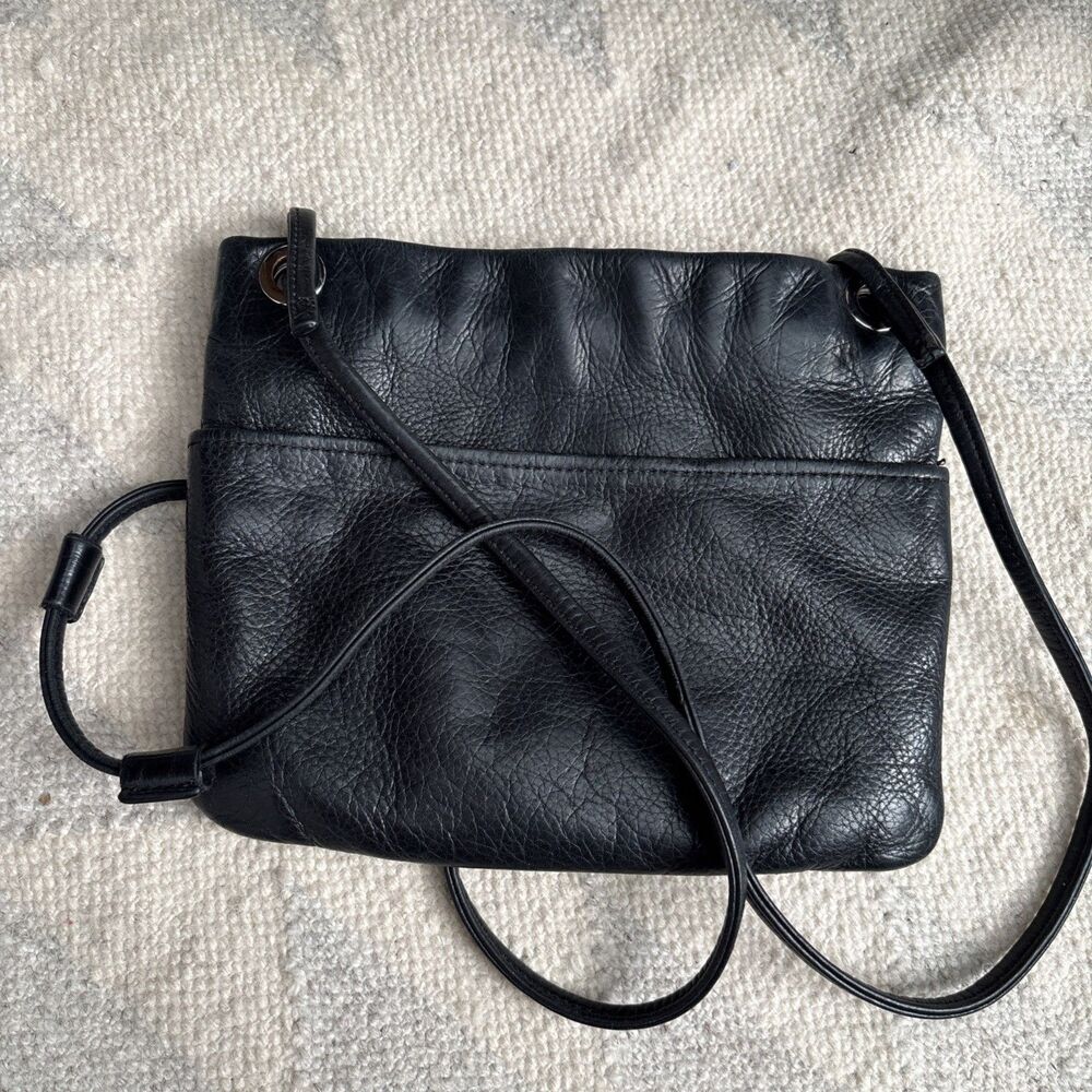 Margot Crossbody Bag Black Leather Small Zip Top Festival Y2K Biker Moto Grunge